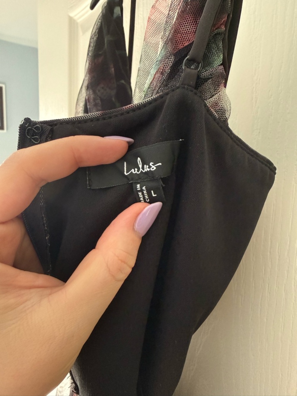 Lulu's Black Floral Tiered Mesh Maxi Dress with Pink Accents - Picture 3 of 3
